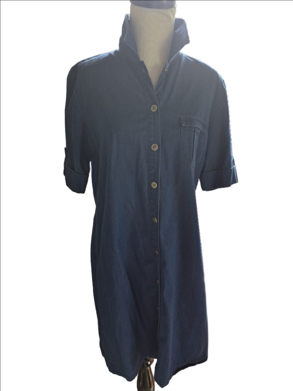 Talbots Button-Front Denim Shirt Dress in Dark Blue Size 12 Petite